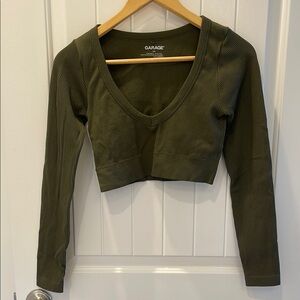 Garage Olive Green Fitted Long Sleeve Top